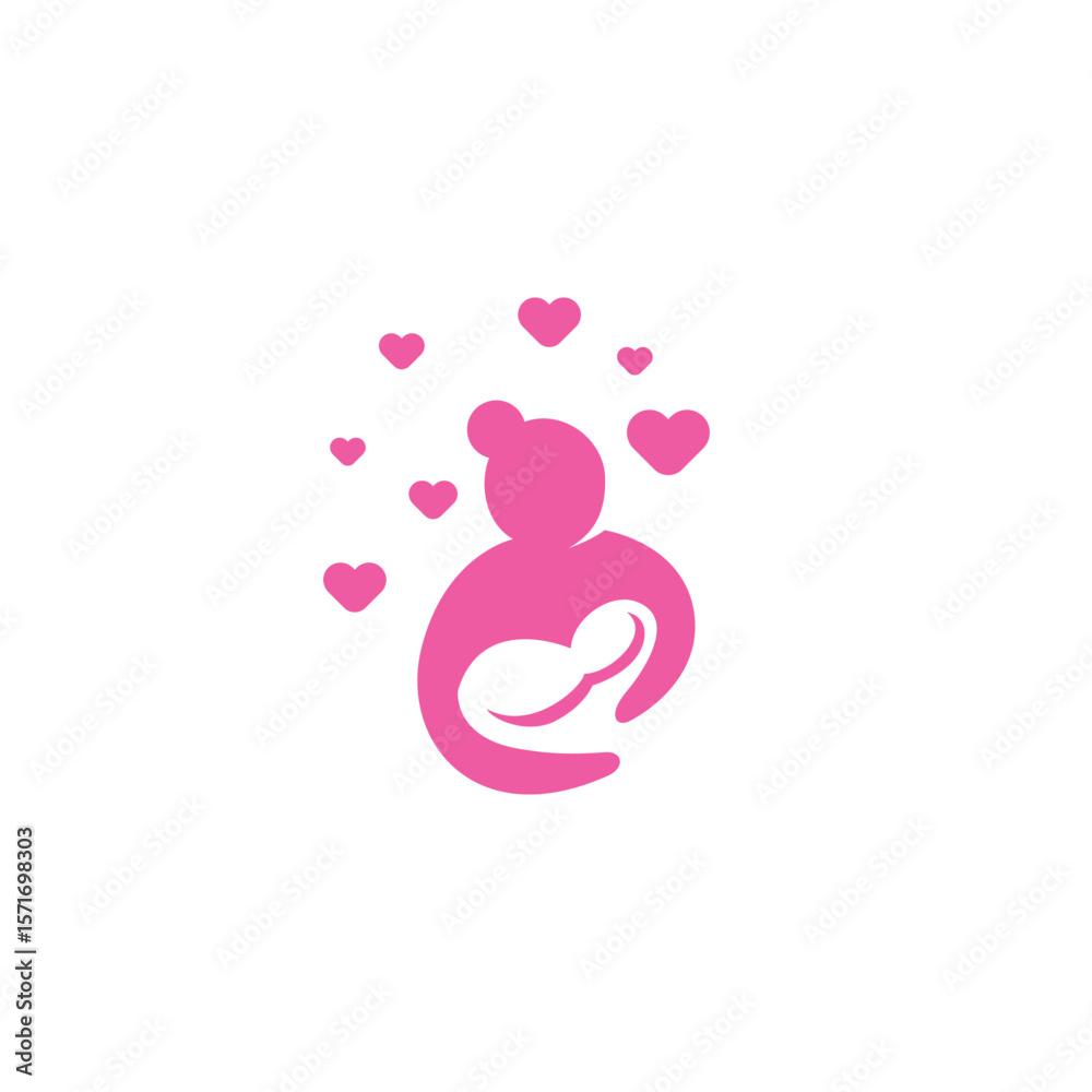 Obraz premium breastfeeding mother logo with love heart symbol in flat vector design style