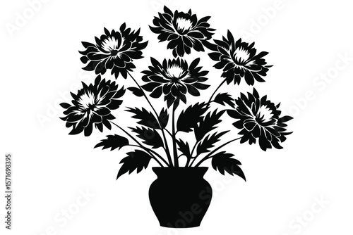 Silhouette of Chrysanthemums in Vase Elegant Floral Arrangement Vector Design Element