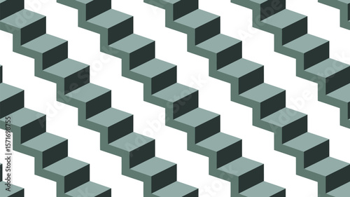 Isometric pattern with repeating staircase design in shades of gray and white