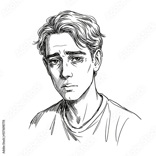 Sad young man with short hair expressing disappointment on white background
