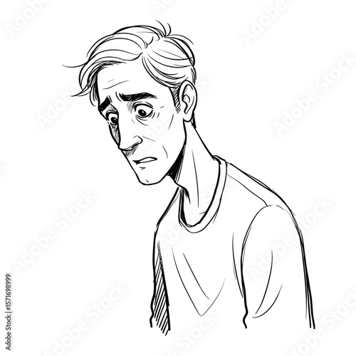 Surprised young man with short hair expressing disappointment on white background