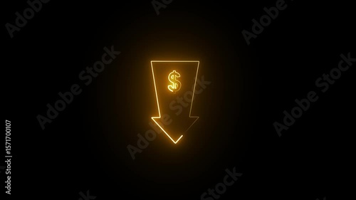 neon line ,dollar with arrow down. Banking, credit, interest rate. Interest rate and dividend concept Motion Graphic HD Video.
