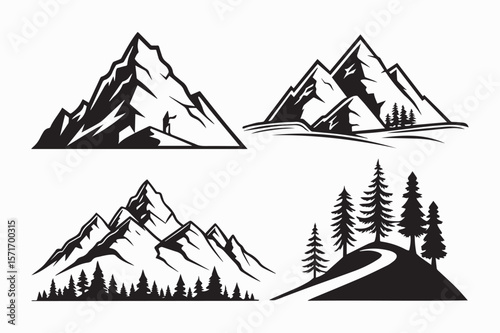 mountain icon set vector art