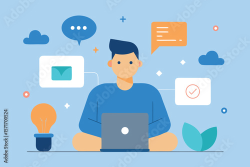  Remote Work Team Connected by Cloud and Digital Communication – Modern Business Vector Design
