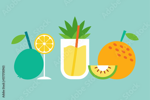 set of fresh fruit juice