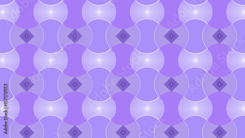 Hourglass geometric pattern with purple gradation and diagonal line fill forms a diamond optical effect. Dominant purple gives an elegant and modern impression like futuristic Op Art.