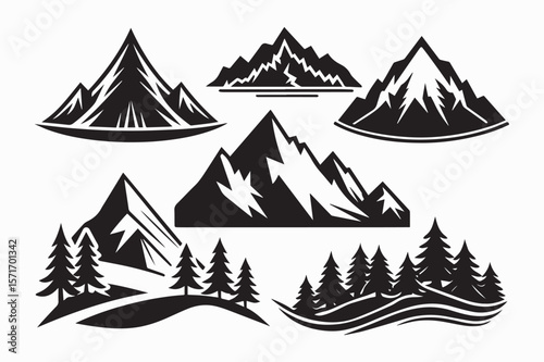 mountain icon set vector art