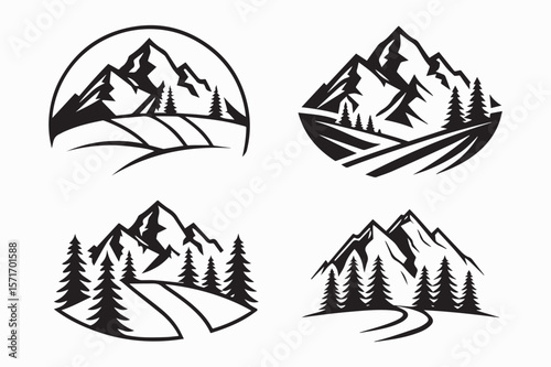 mountain icon set vector art