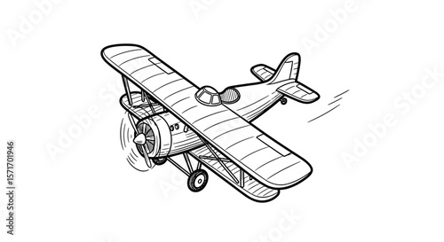 Vintage sketch doodle retro airplane on white background
