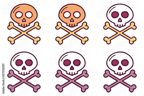 Orange and purple skulls with crossbones danger warning