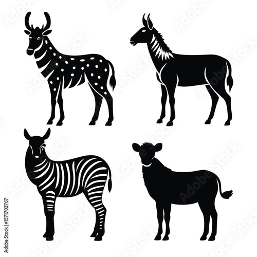 Cute Deer Zebra Bison and Llama Animal Illustration