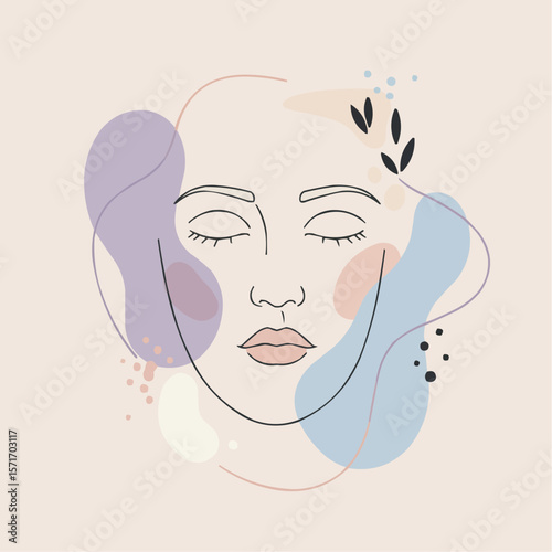 Abstract illustration of a serene woman's face with soft colors  