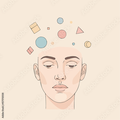 Abstract representation of mental health with geometric shapes around head  