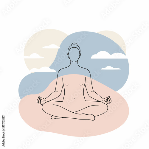 Woman meditating in a peaceful environment with soft colors  