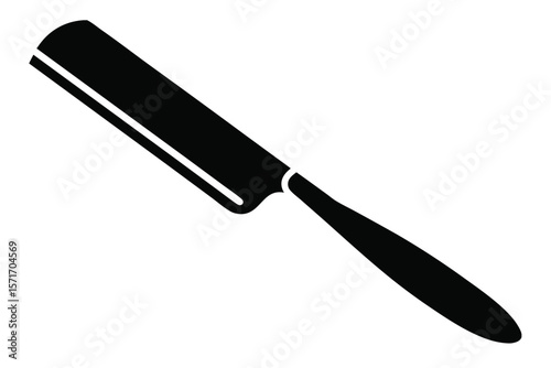 Black Straight Razor Silhouette Illustration Shaving Tool Icon, Barber Supply Graphic