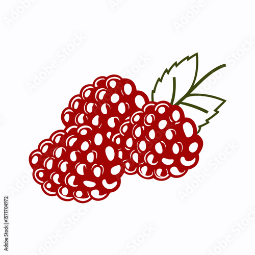Fresh raspberries with leaves in a simple and colorful style  