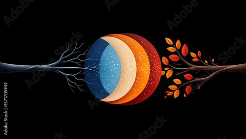 conceptual artwork depicts different seasons with branches extending outwards.