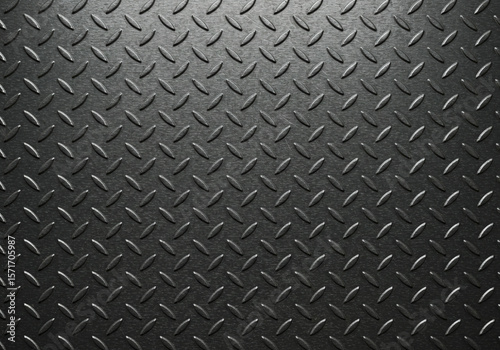 Textured Black Diamond Plate Surface – Industrial Metal Tread Pattern for Safety and Durability
