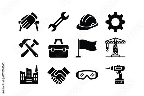 Construction tools and equipment icons safety industry