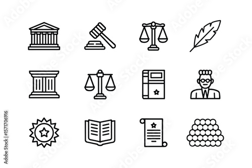 Legal symbols and icons for justice and law courthouse gavel