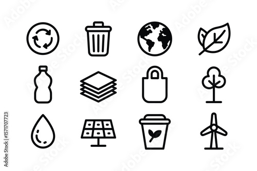 Recycling earth leaf bottle stack bag tree water solar panel cup windmill vector