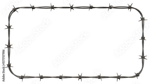Isolated barbed wire frame on a transparent background offers a raw, edgy design element for various creative projects and symbolic themes.