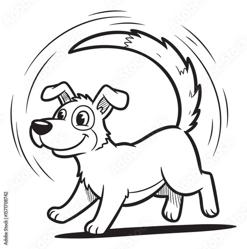 Cartoon Dog Chasing its Tail in Black and White