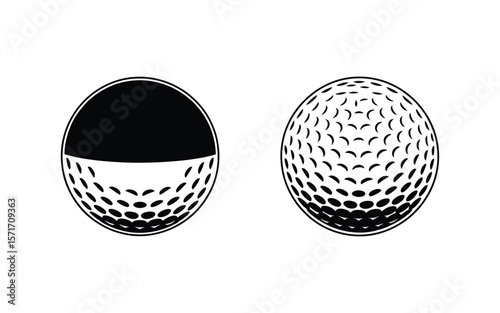 Realistic Golf Ball Vector Icon with Black and White 3D Effect Isolated on Transparent Background for Use in Sports Design, Posters, Web Graphics, and Logos

