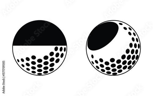 Realistic Golf Ball Vector Icon with Black and White 3D Effect Isolated on Transparent Background for Use in Sports Design, Posters, Web Graphics, and Logos

