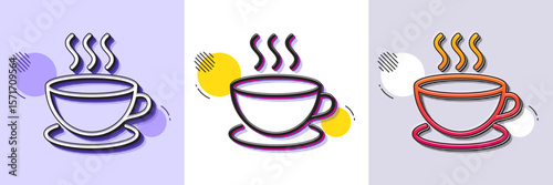 Coffee drink line icon. Halftone dotted pattern. Gradient icon with grain shadow. Hot cup sign. Fresh beverage symbol. Line cappuccino icon. Various designs. Vector