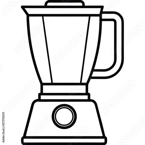 Outlined Kitchen Blender Illustration Featuring a Power Button and a Sturdy Handle Design