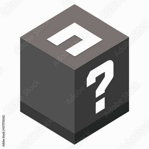 Mysterious Grey Cube with Question Mark Isometric 3D Illustration