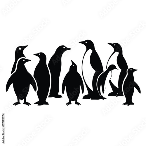 Majestic Penguin Group A Stunning Black and White Illustration