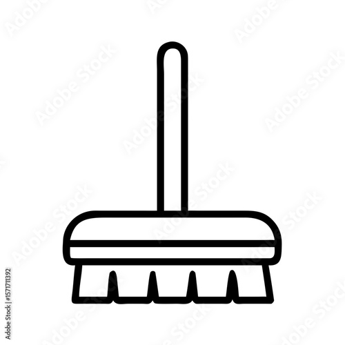 Floor brush with handle in minimalist design on white background  