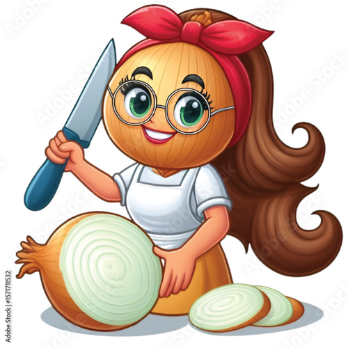 lady slied onion vector