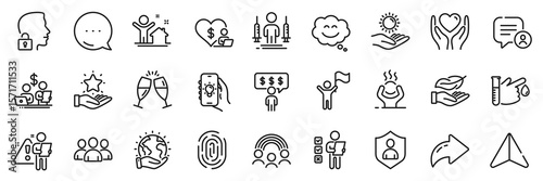 Search employee, Unlock system and Voting ballot line icons pack. Share, Message, Paper plane icons. Electric app, Difficult stress, New house web icon. Vector