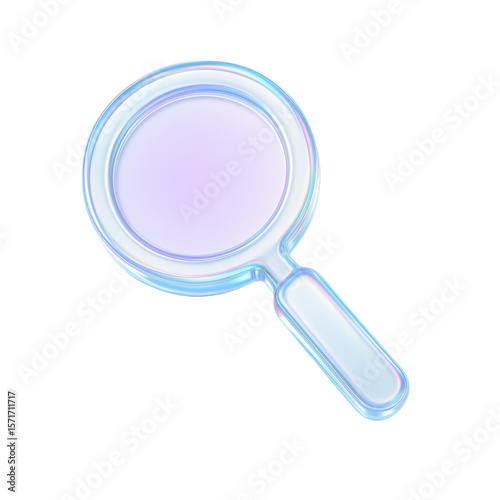 Futuristic magnifying glass with a sleek design, reflecting light and showcasing transparency, symbolizing search, exploration, and clarity in a digital world.