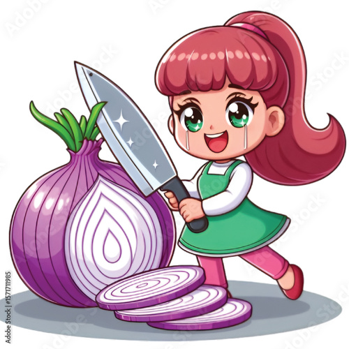 lady slied onion vector