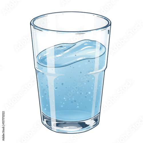 A refreshing glass of water illustration on a transparent background