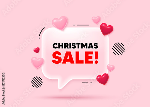 Christmas sale glass speech bubble. Social media concept. Christmas Sale tag. Special offer price sign. Advertising Discounts symbol. 3d hearts love speech bubble. Vector