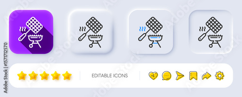 Grill basket line icon. Neumorphic, Flat shadow, 3d buttons. Barbecue cooker sign. Meat brazier utensils symbol. Line grill basket icon. Social media icons. Vector