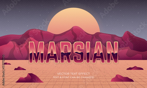Retro 80s Text Effect. Editable text template with Marsian background. 1980s, Retro, 80s. Perfect for logo, posters, flyers, banners design. Vector illustration.	
