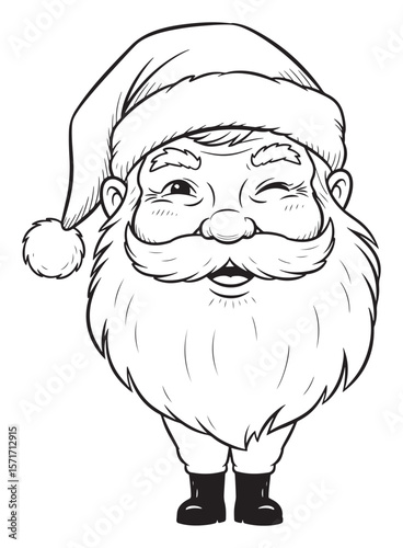 Hand-Drawn Line Art Illustration of Santa Claus Winking