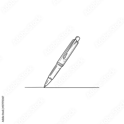 Elegant Ballpoint Pen Drawing Sketch Demonstrating a Sense of Focus and Precision on White Background Represents Art