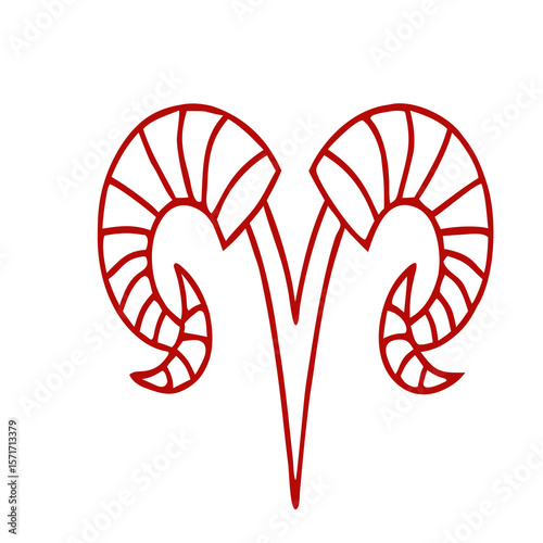 Aries zodiac symbol with red outline and spiral design  