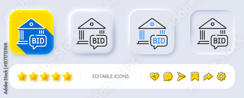 Bid offer line icon. Neumorphic, Flat shadow, 3d buttons. Auction sign. Raise the price up symbol. Line bid offer icon. Social media icons. Vector