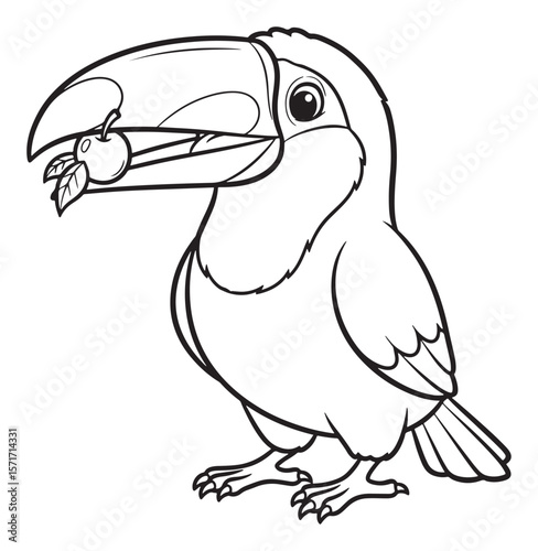 Cartoon Toucan Outline with an Apple in its Beak