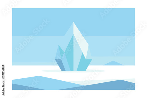 Geometric Icy Crystal Field Under Pale Blue Sky With Light Rays