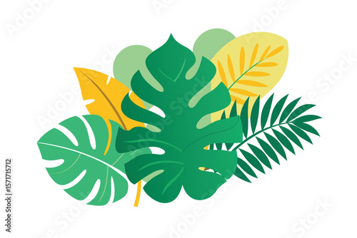 Decorative Tropical Background With Monstera And Leaves