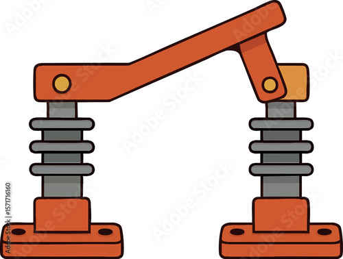 Flat vector disconnector (isolator switch) with blade and support structure, flat view, isolated on white